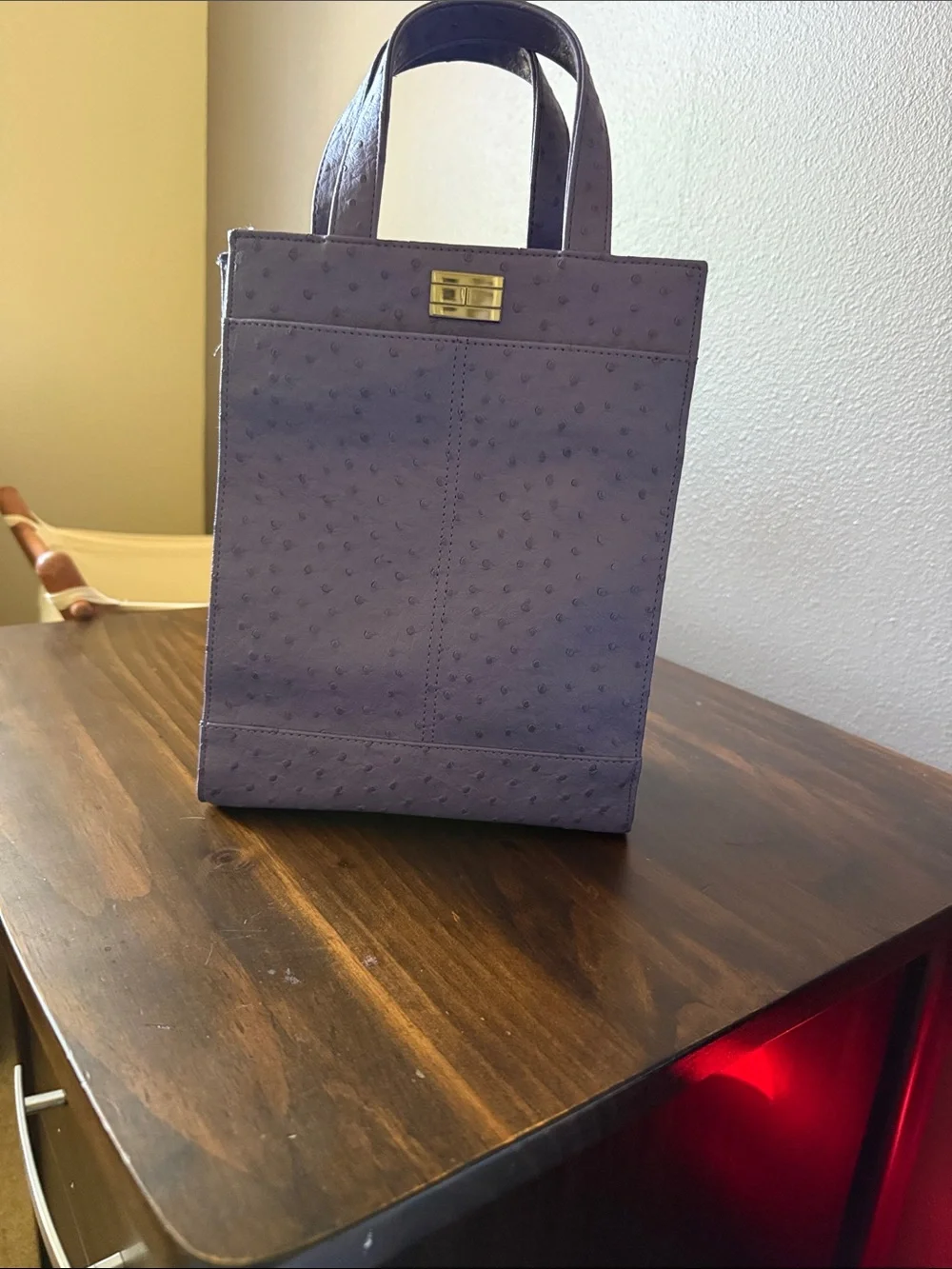 Tommy Hilfiger Purple Ostrich-Embossed Mini Top-Handle Tote retro